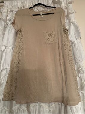 Vanilla Bay Beige Lace-Panel Mini Dress